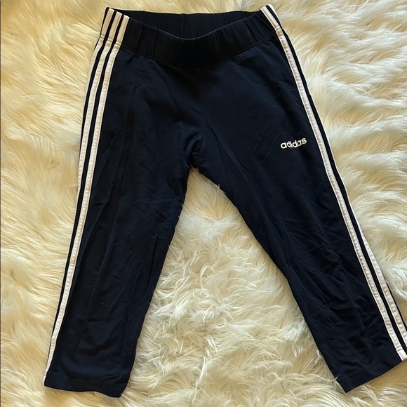 Adidas Women's Cropped Leggings with White Stripes - Picture 1 of 5